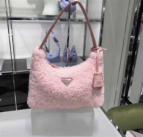 prada pink fur bag|small prada handbag pink.